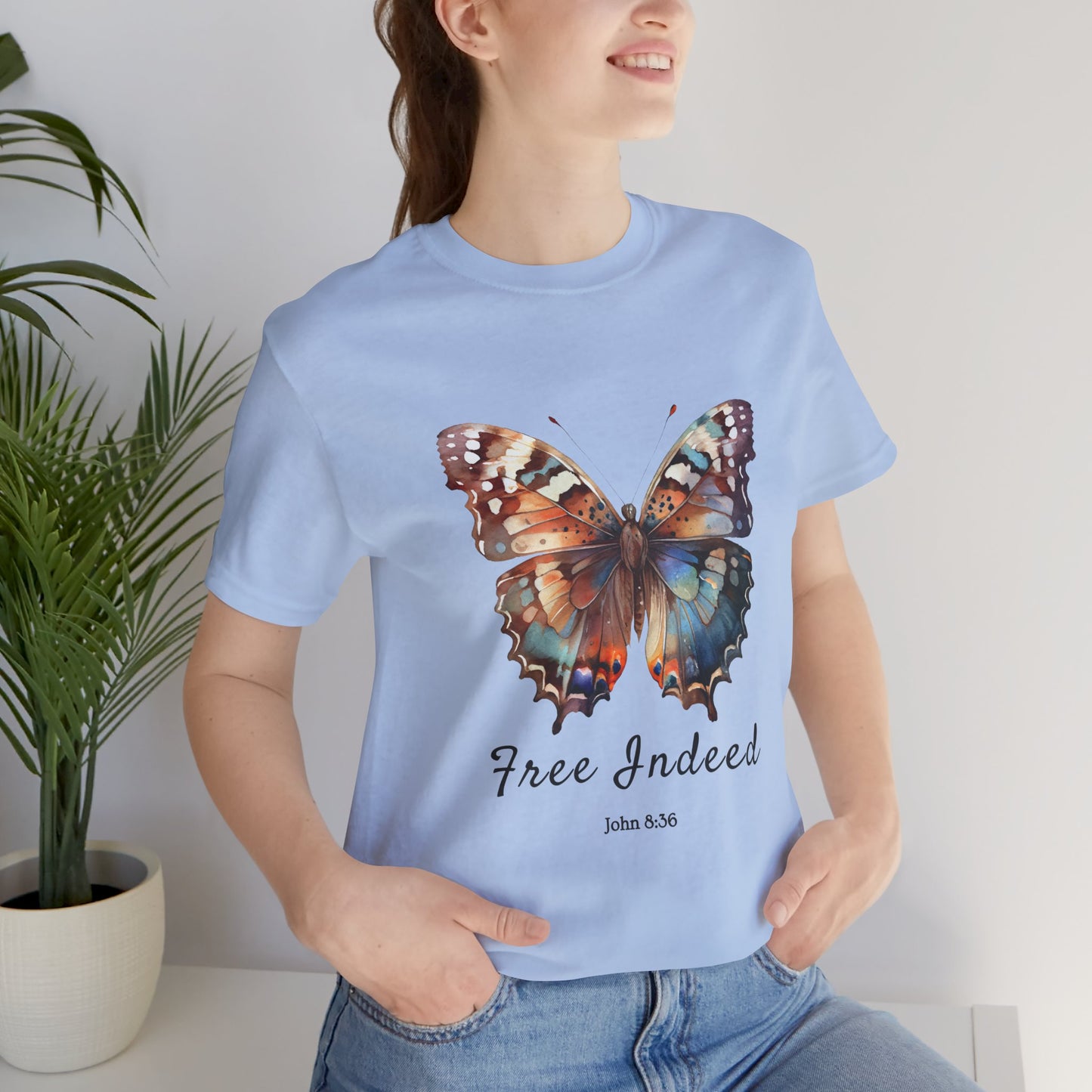 "Free Indeed" Butterfly Tee – Faithful Apparel Reflecting God's Truth inspired by John 8:36