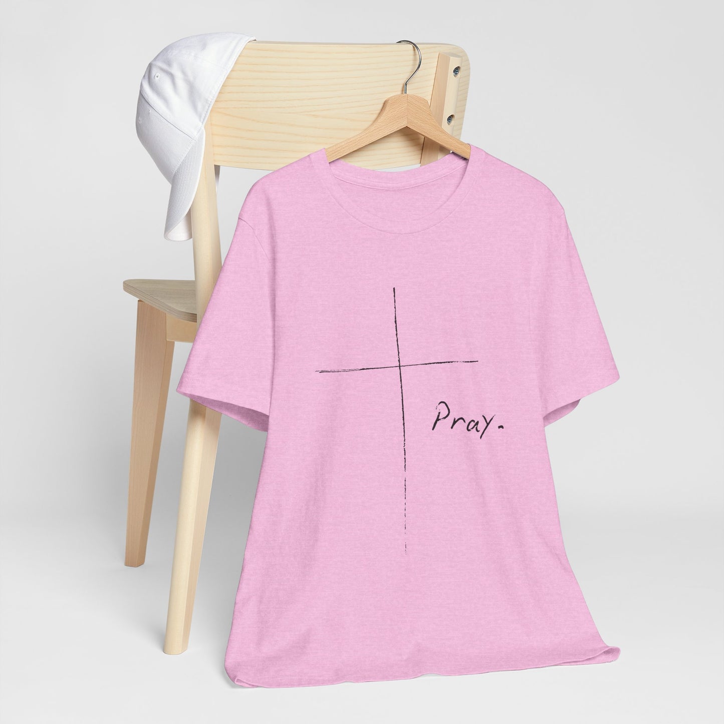 "Pray" Cross Tee – Faithful Apparel Reflecting God's Call to Prayer by Northwest Haven's Harvest