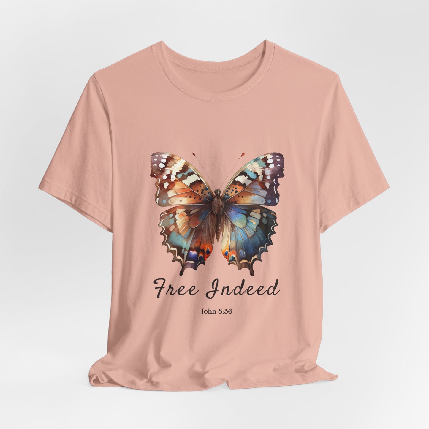"Free Indeed" Butterfly Tee – Faithful Apparel Reflecting God's Truth inspired by John 8:36