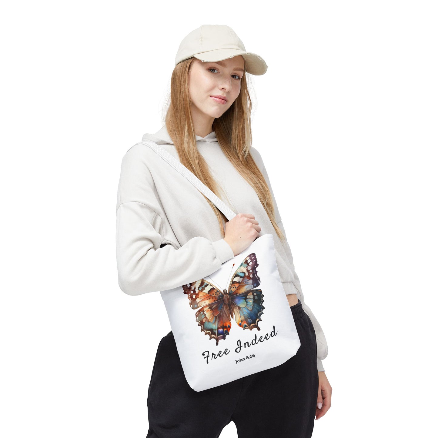"Free Indeed Butterfly Tote Bag | Celebrate Faith and Freedom | Inspired by John 8:36" Design by Northwest Haven's Harvest"