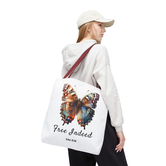 "Free Indeed Butterfly Tote Bag | Celebrate Faith and Freedom | Inspired by John 8:36" Design by Northwest Haven's Harvest"