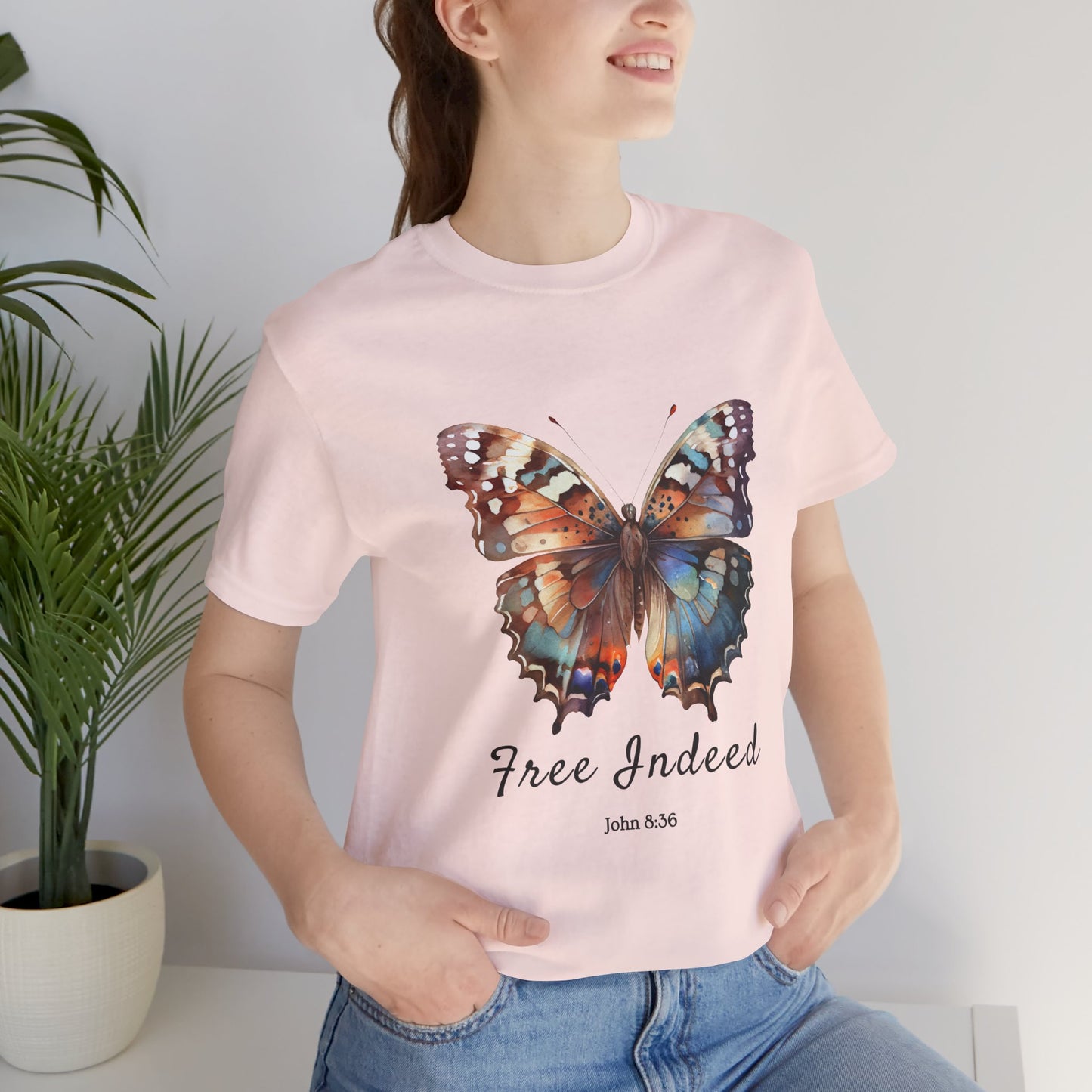 "Free Indeed" Butterfly Tee – Faithful Apparel Reflecting God's Truth inspired by John 8:36