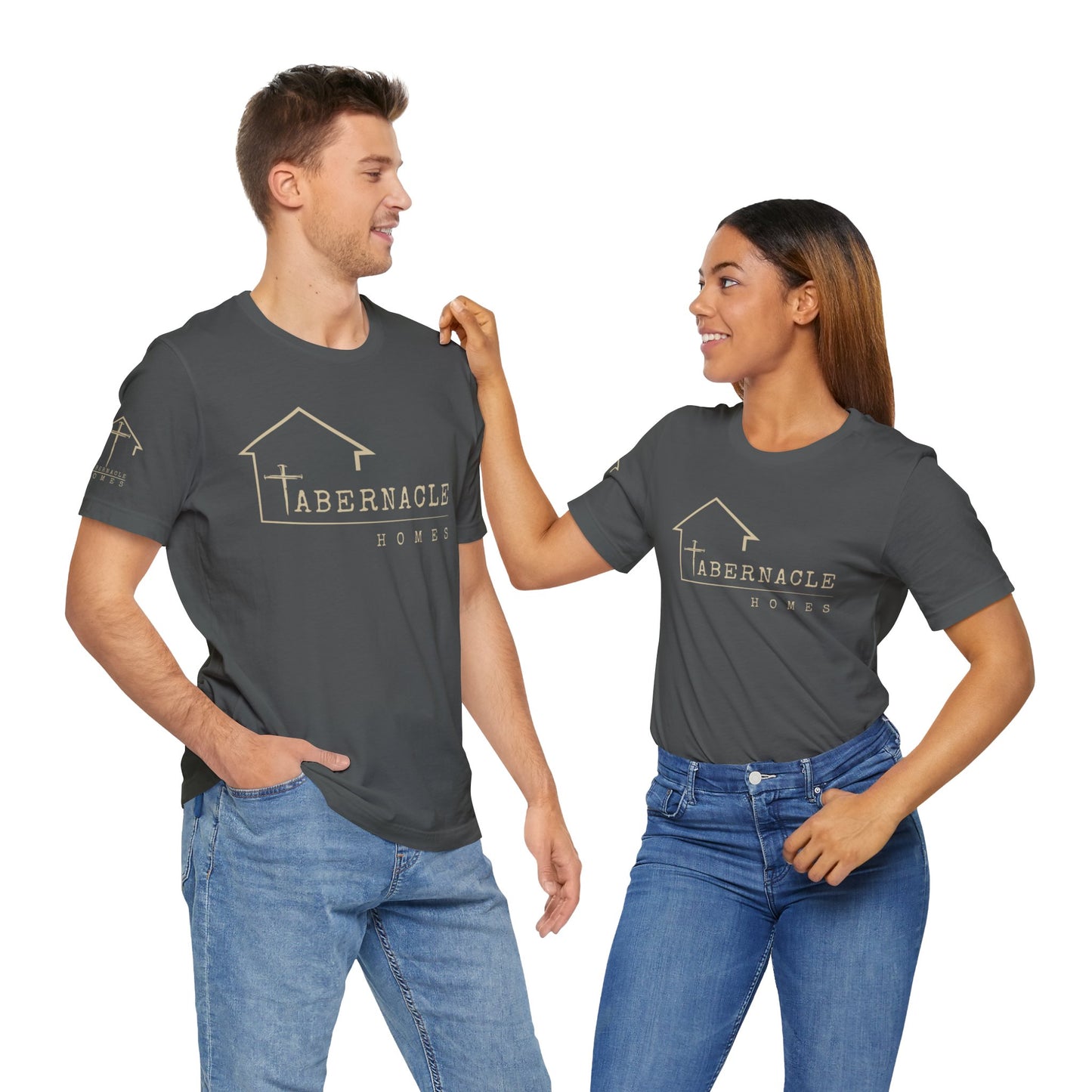Modern Tee, Custom branded for your Company - Tabernacle Homes on front & sleeve