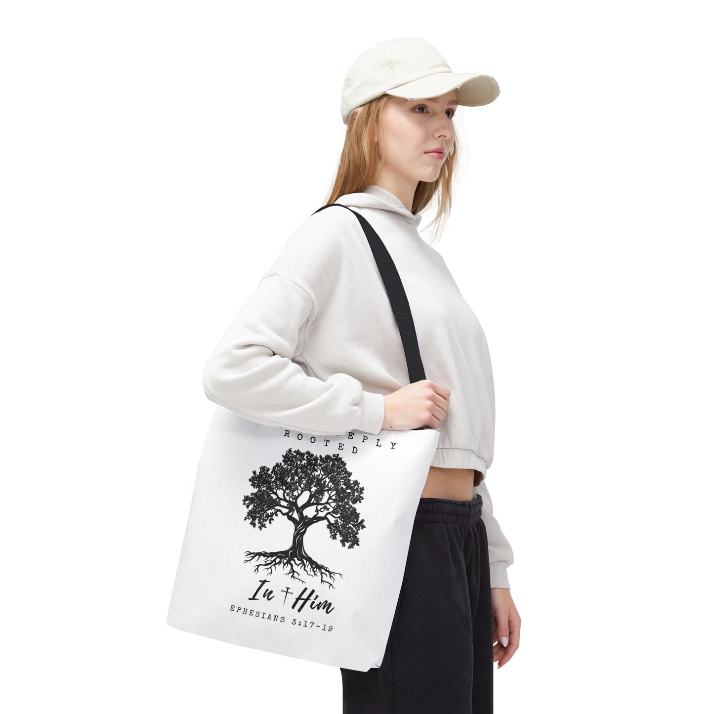 Christian Inspirational Tote Bag - Firmly & Deeply Rooted in Him (Ephesians 3:17-19) Express Delivery available