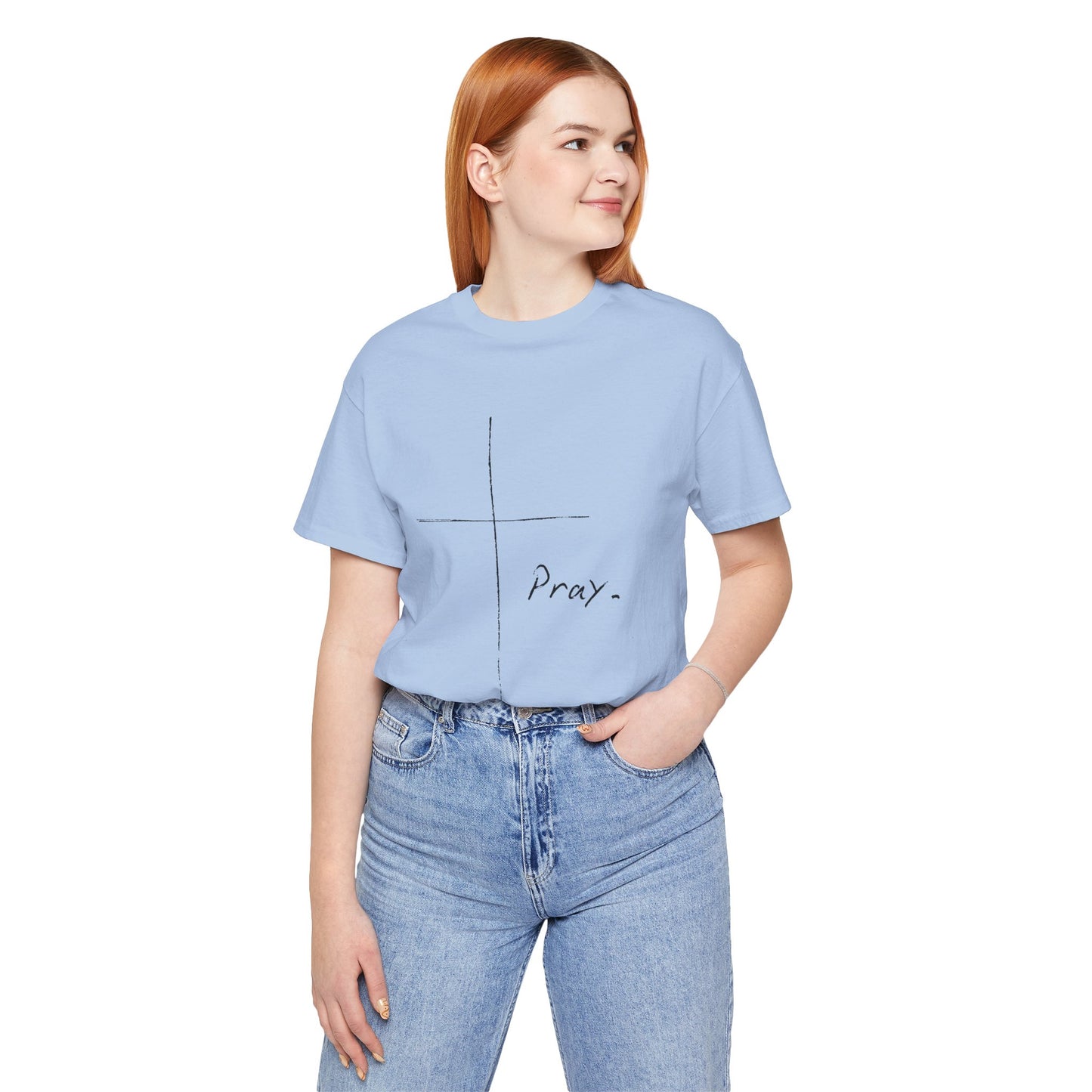 "Pray" Cross Tee – Faithful Apparel Reflecting God's Call to Prayer by Northwest Haven's Harvest