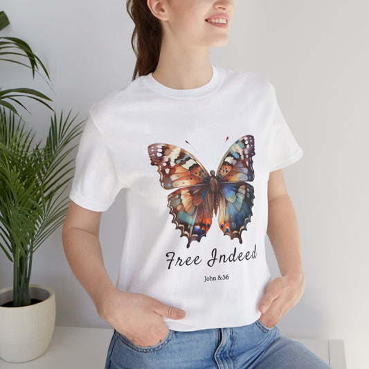 "Free Indeed" Butterfly Tee – Faithful Apparel Reflecting God's Truth inspired by John 8:36