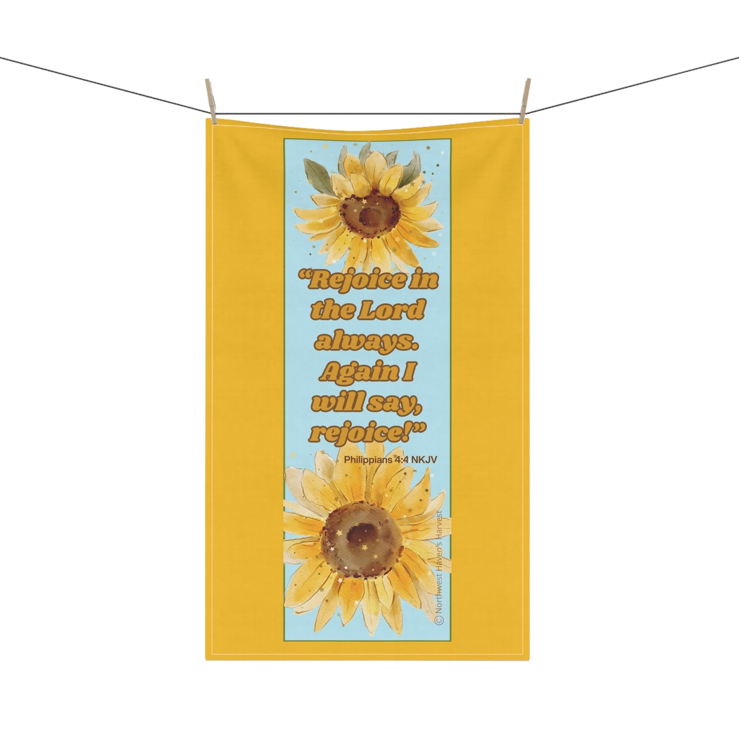 Inspirational Sunflower Tea Towels 18" x 30" with Philippians 4:4 scripture – Joyful Kitchen Decor by Northwest Haven's Harvest