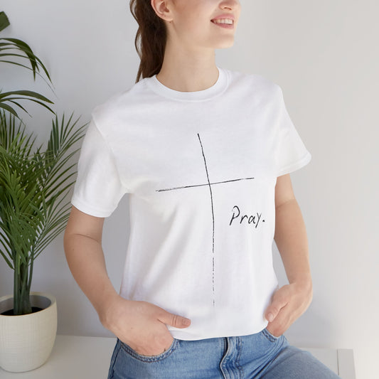"Pray" Cross Tee – Faithful Apparel Reflecting God's Call to Prayer by Northwest Haven's Harvest