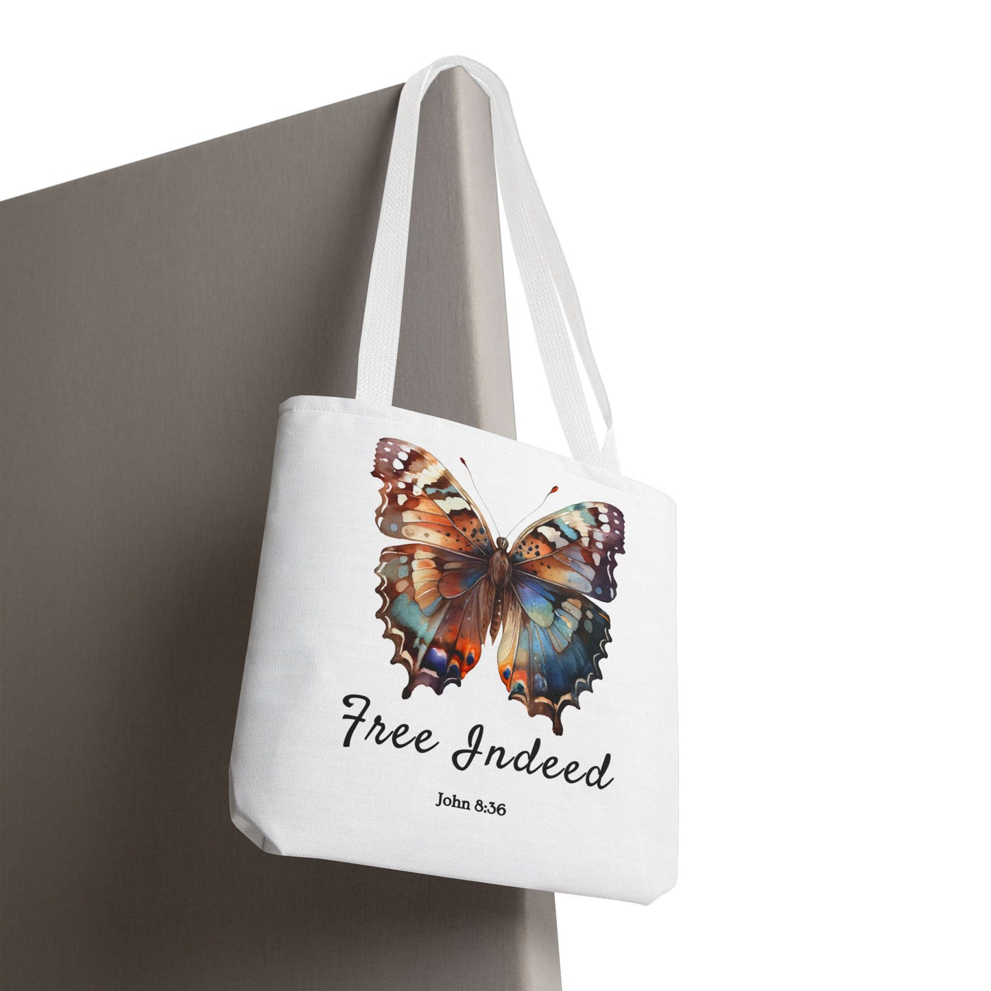 "Free Indeed Butterfly Tote Bag | Celebrate Faith and Freedom | Inspired by John 8:36" Design by Northwest Haven's Harvest"
