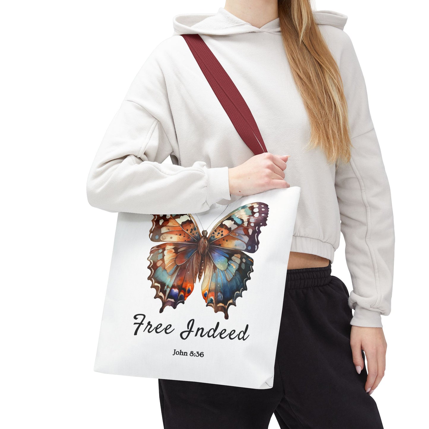 "Free Indeed Butterfly Tote Bag | Celebrate Faith and Freedom | Inspired by John 8:36" Design by Northwest Haven's Harvest"