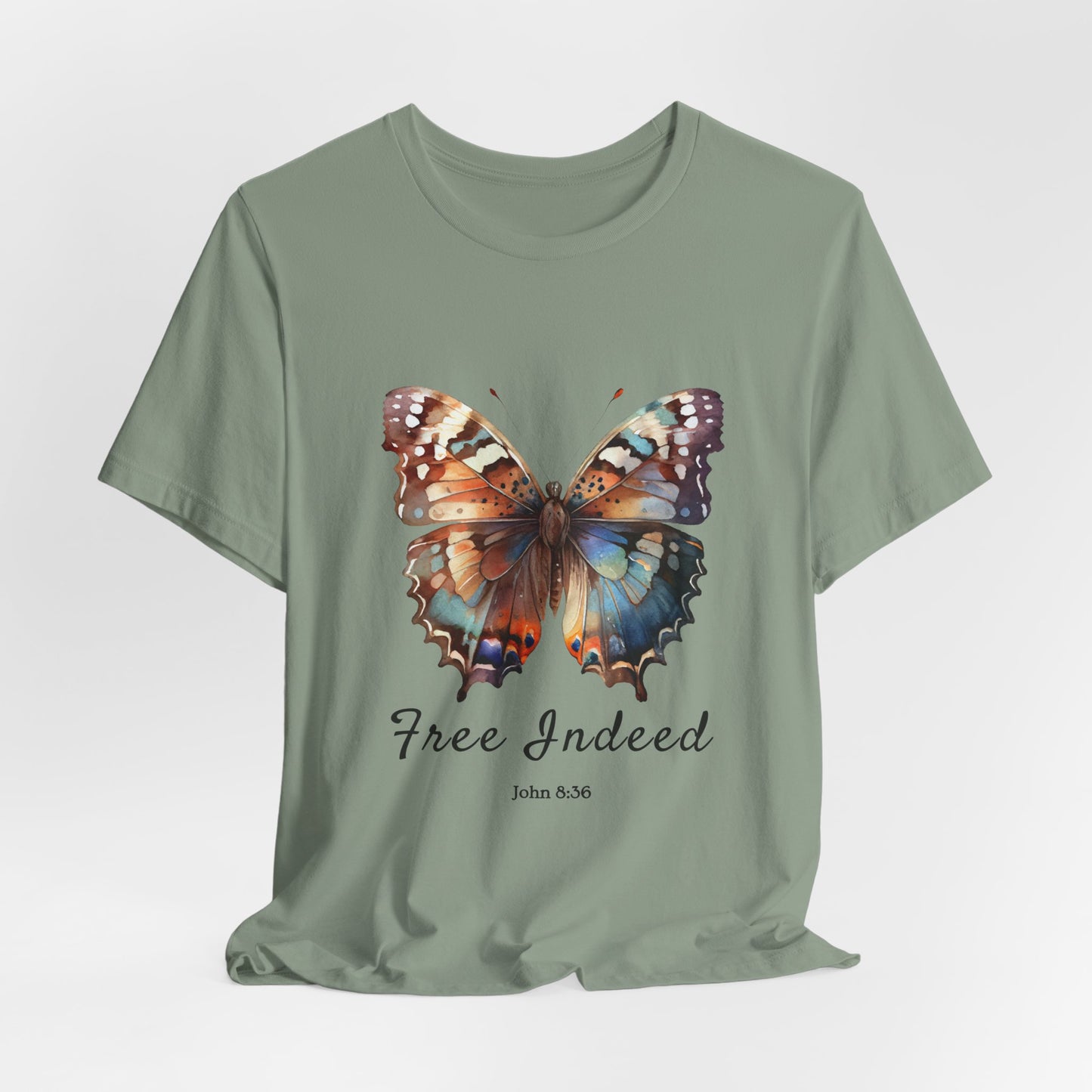"Free Indeed" Butterfly Tee – Faithful Apparel Reflecting God's Truth inspired by John 8:36