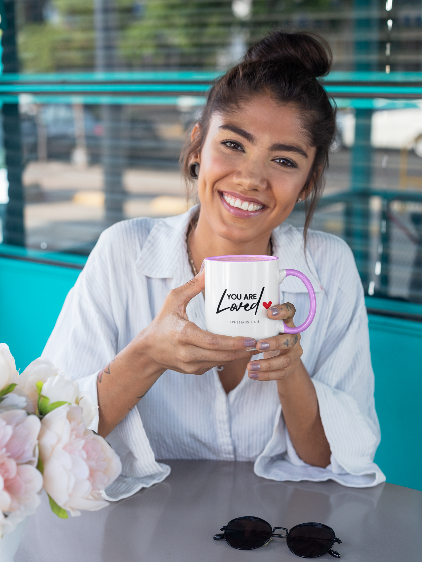 Christian Accent Coffee Mug (11 or 15oz, various colors) 'You are loved' (Ephesians 2:4-5)