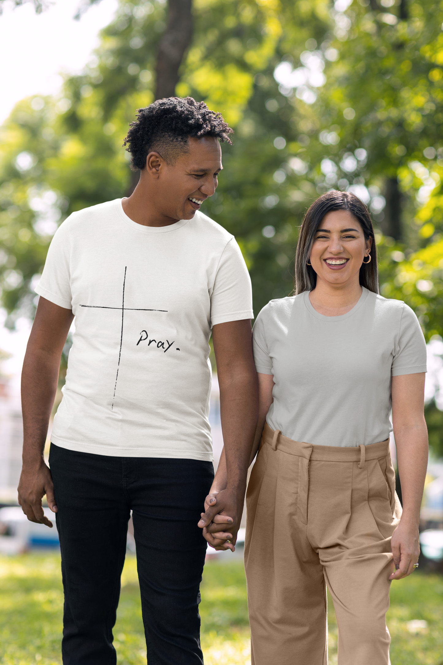 "Pray" Cross Tee – Faithful Apparel Reflecting God's Call to Prayer by Northwest Haven's Harvest