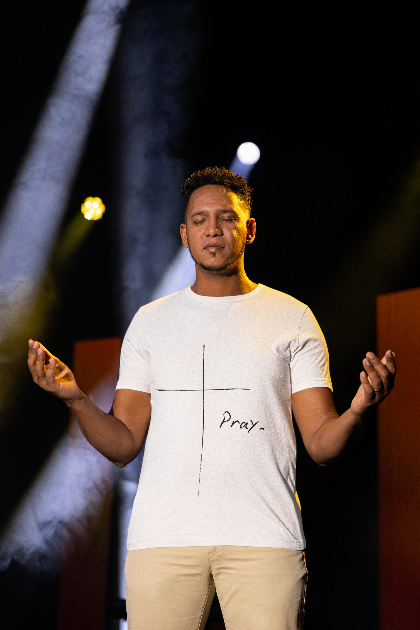 "Pray" Cross Tee – Faithful Apparel Reflecting God's Call to Prayer by Northwest Haven's Harvest