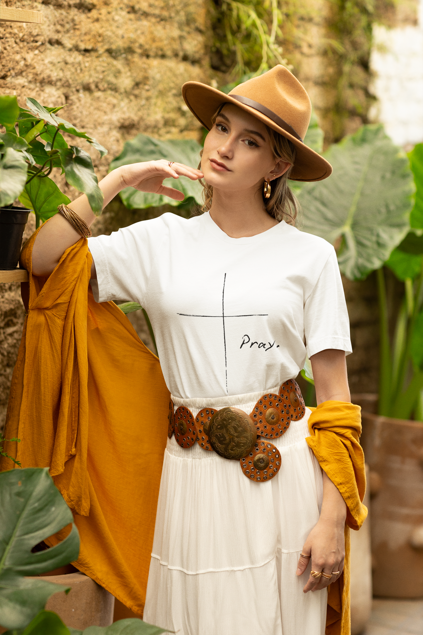 "Pray" Cross Tee – Faithful Apparel Reflecting God's Call to Prayer by Northwest Haven's Harvest