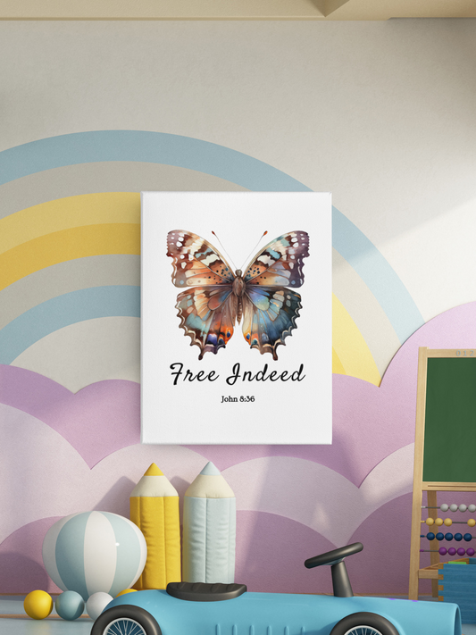 "Free Indeed" Butterfly Canvas – Uplifting Biblical Wall Art by Northwest Haven's Harvest