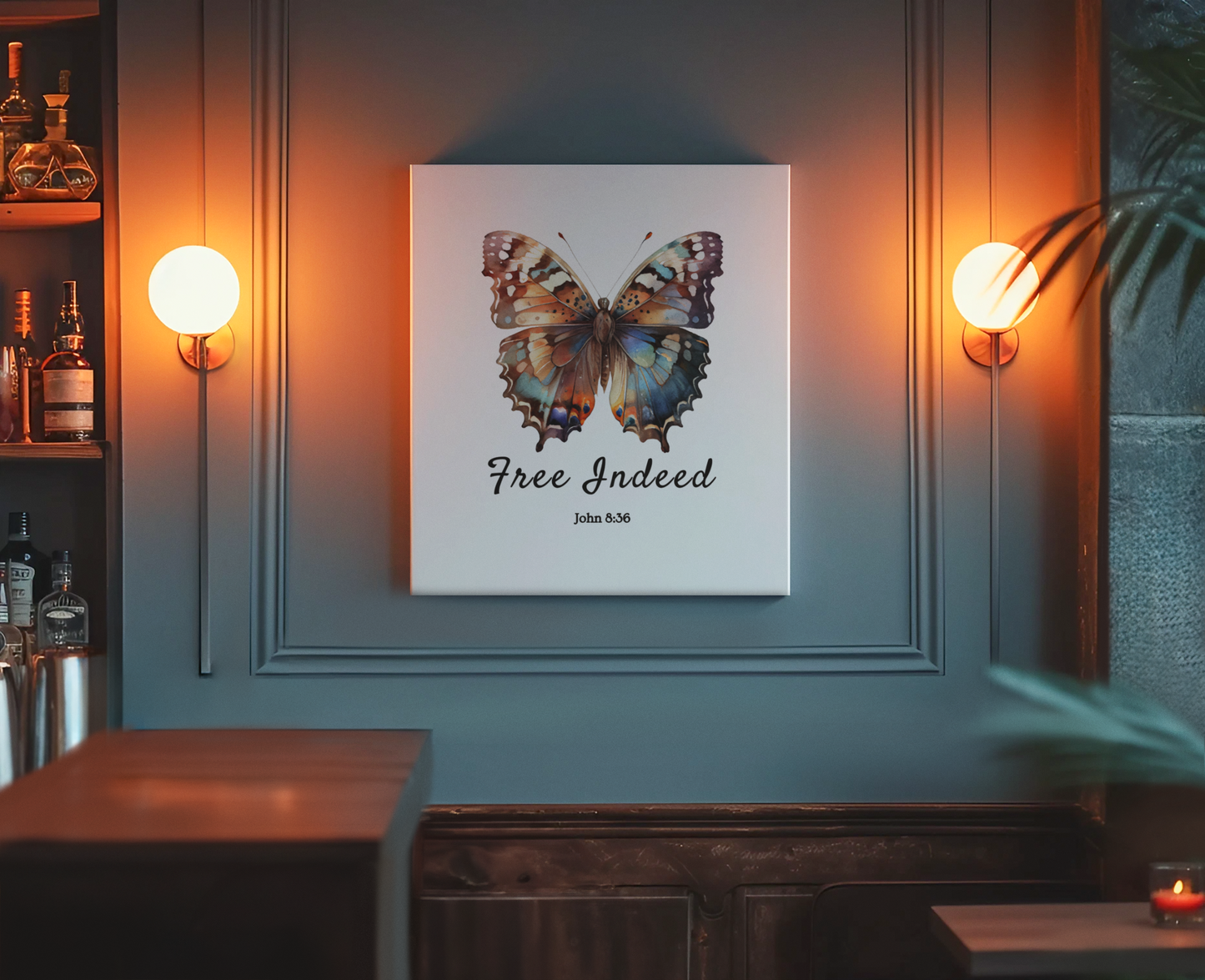 "Free Indeed" Butterfly Canvas – Uplifting Biblical Wall Art by Northwest Haven's Harvest