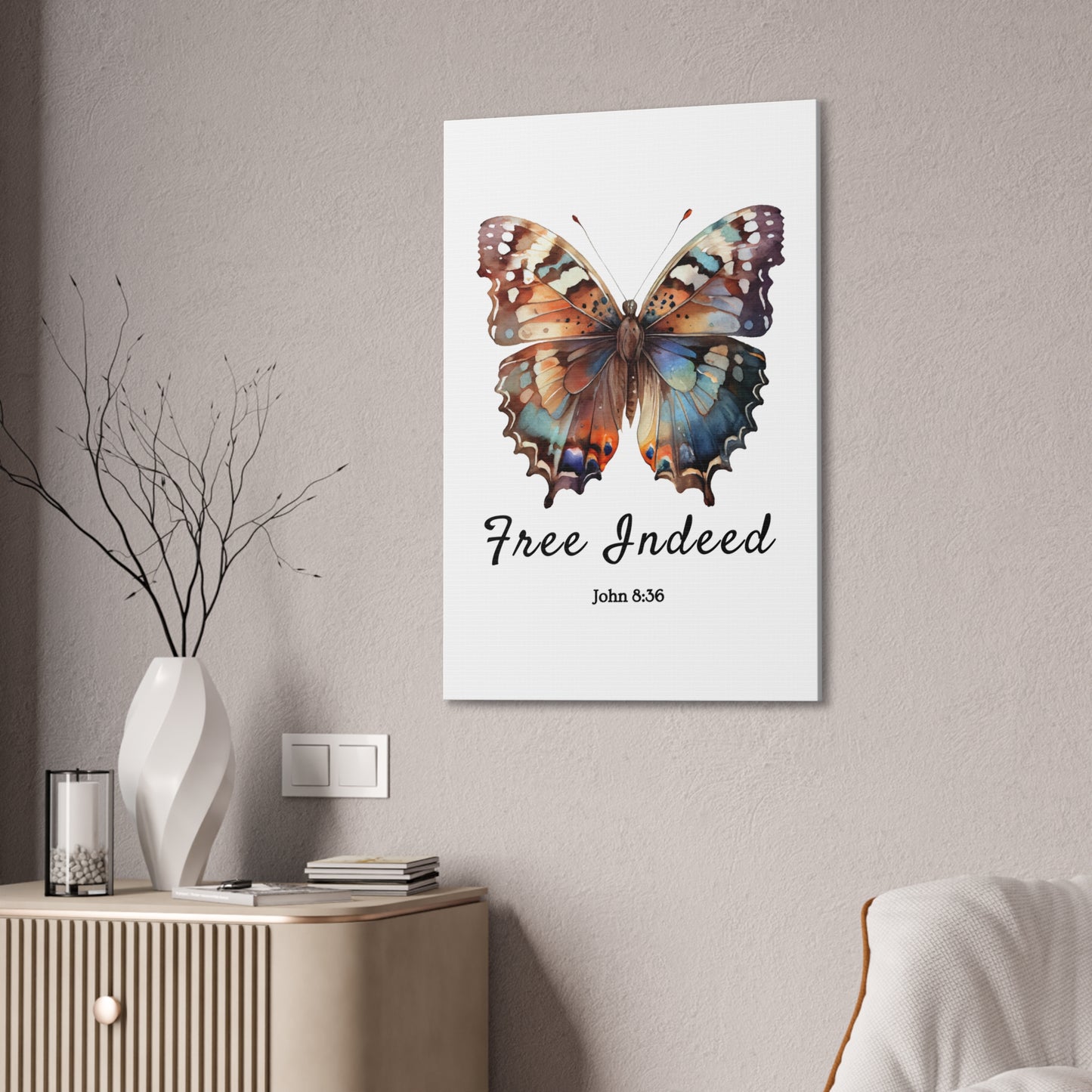 "Free Indeed" Butterfly Canvas – Uplifting Biblical Wall Art by Northwest Haven's Harvest