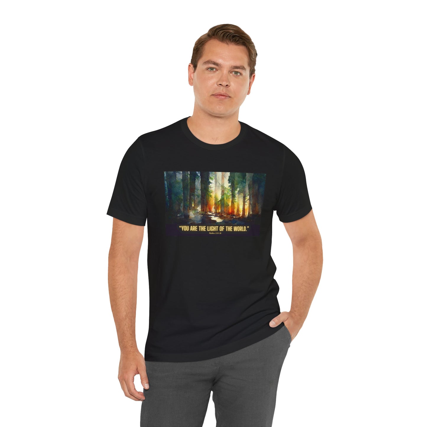 Christian Tee Shirt "Light of the World" Matthew 5:14-16 Unisex Jersey Short Sleeve Tee