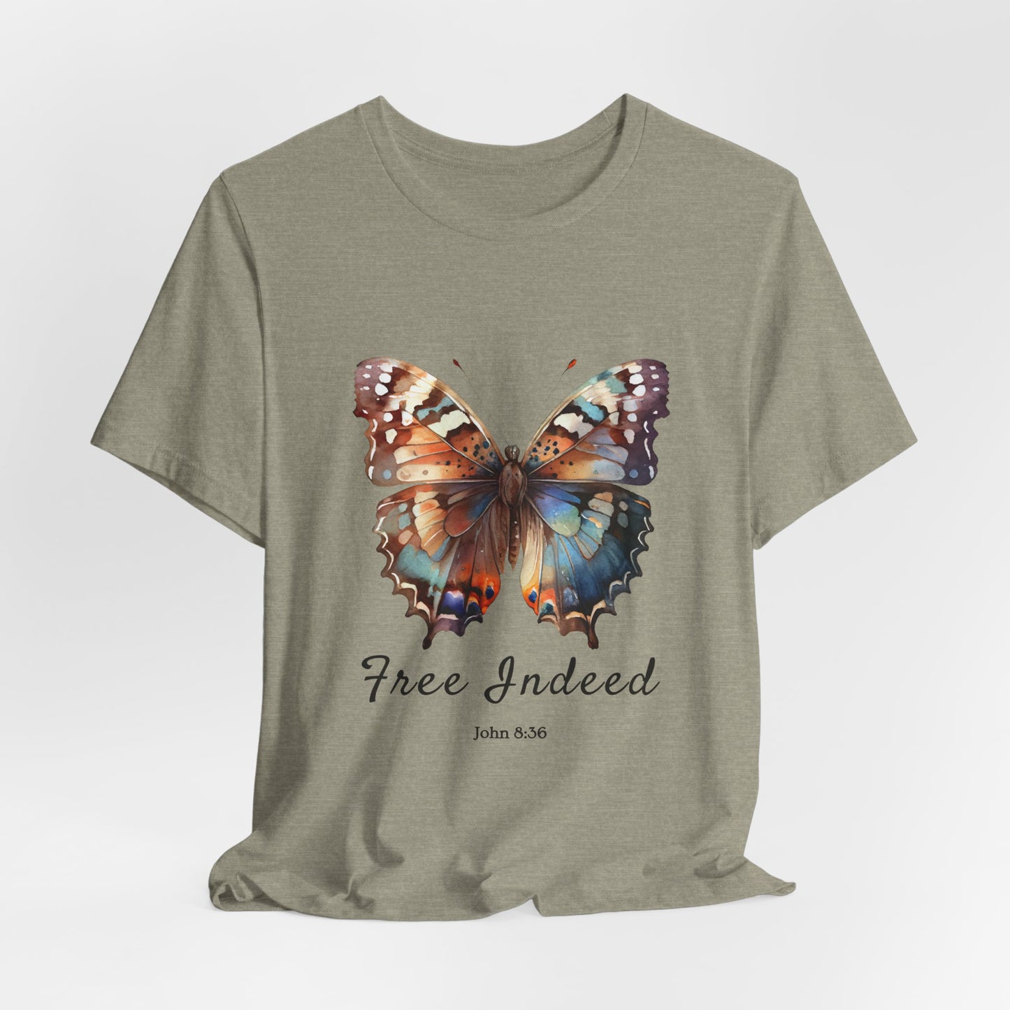 "Free Indeed" Butterfly Tee – Faithful Apparel Reflecting God's Truth inspired by John 8:36