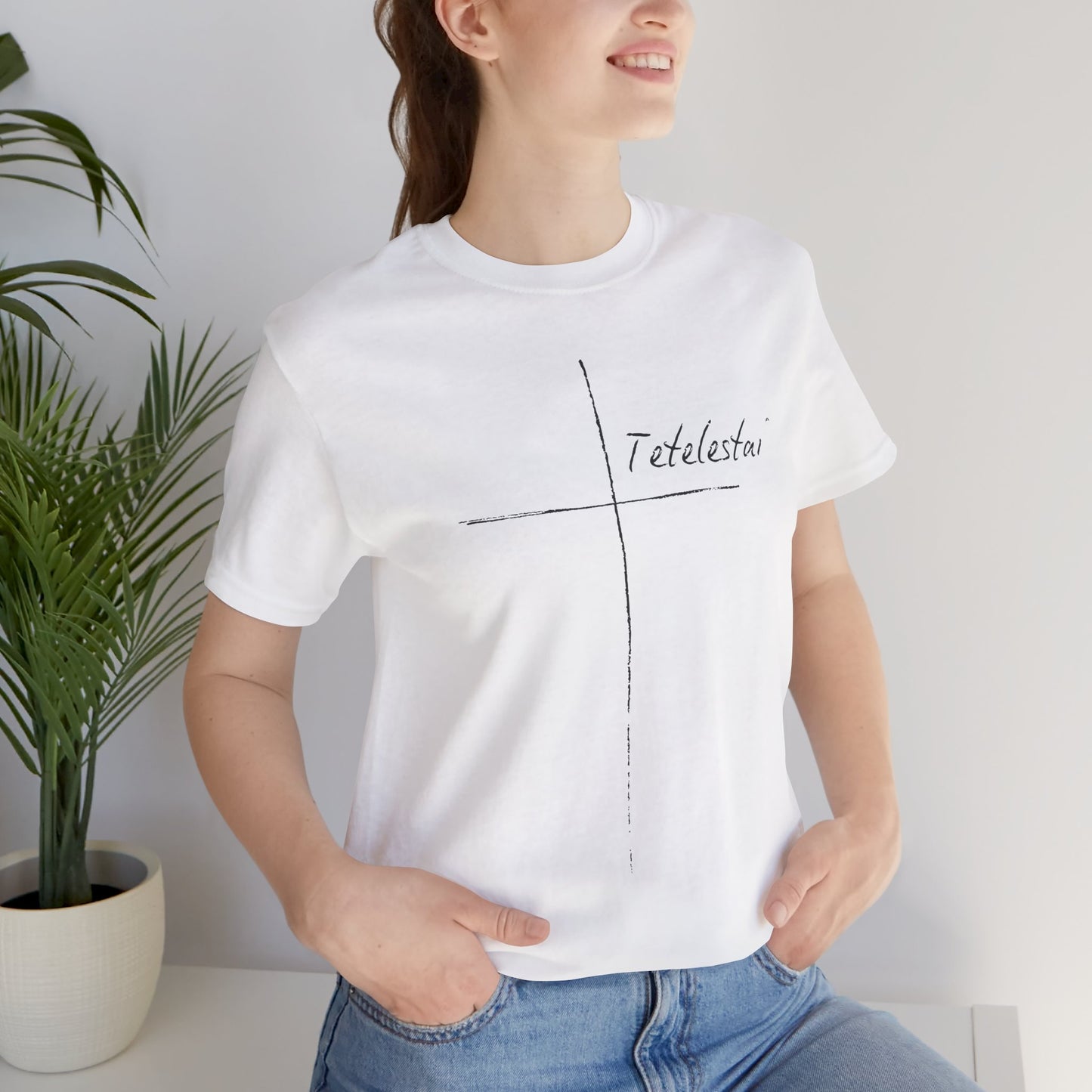 Tetelestai Cross Tee – Minimalist Christian Apparel | 'It Is Finished' Inspirational Faith Shirt