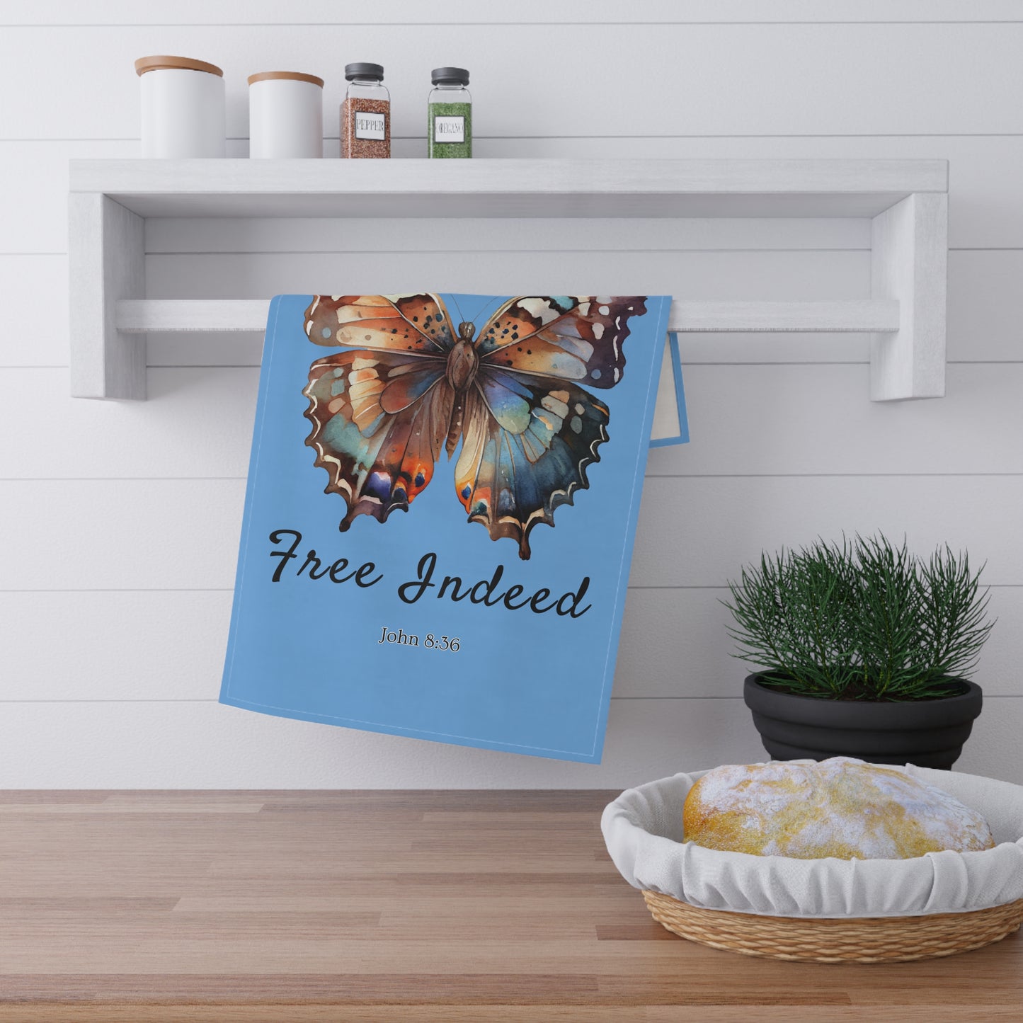 Inspirational Butterfly Tea Towels 18" x 30" with inspiration from John 8:36 scripture – Joyful Kitchen Decor by Northwest Haven's Harvest