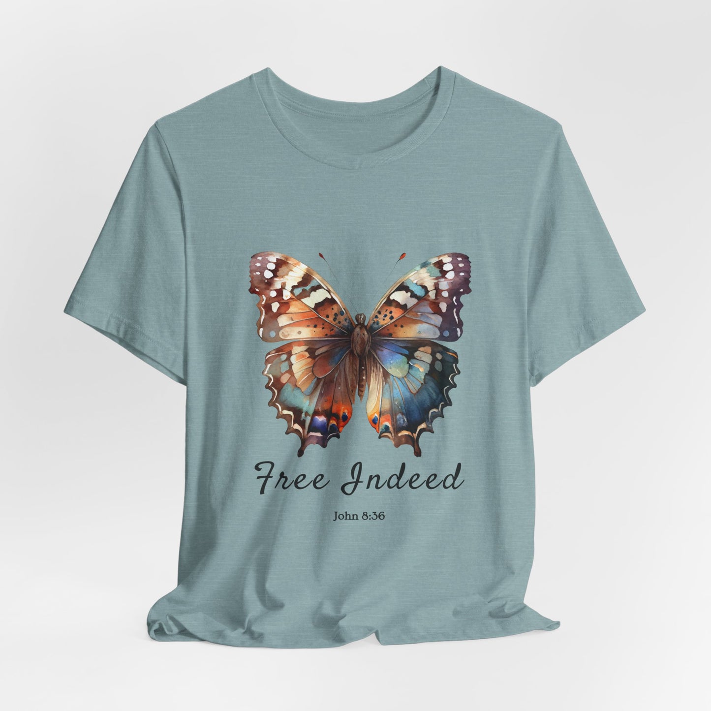"Free Indeed" Butterfly Tee – Faithful Apparel Reflecting God's Truth inspired by John 8:36