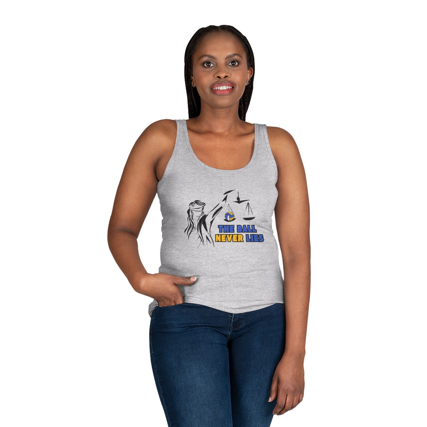 "The Ball Never Lies" Scale of Justice Volleyball tank top – Beach, Indoor, & Beyond