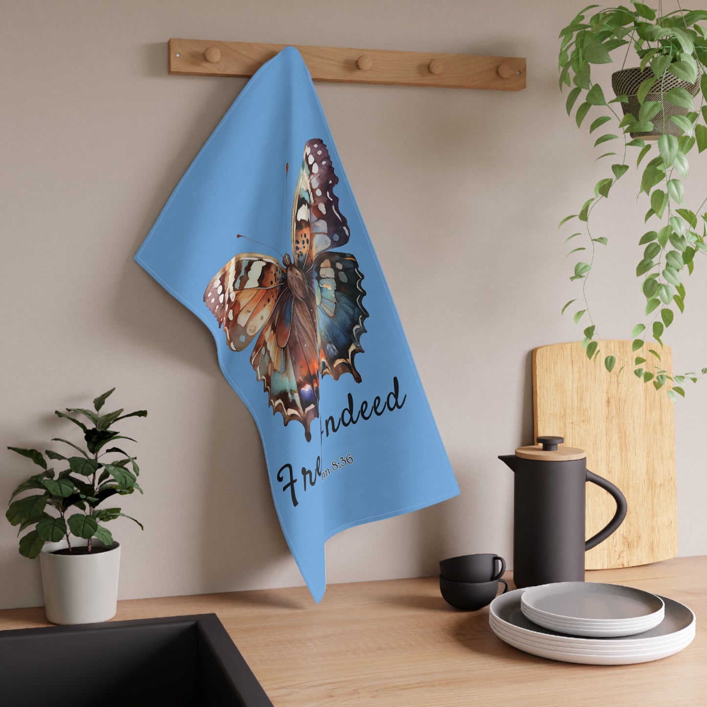 Inspirational Butterfly Tea Towels 18" x 30" with inspiration from John 8:36 scripture – Joyful Kitchen Decor by Northwest Haven's Harvest