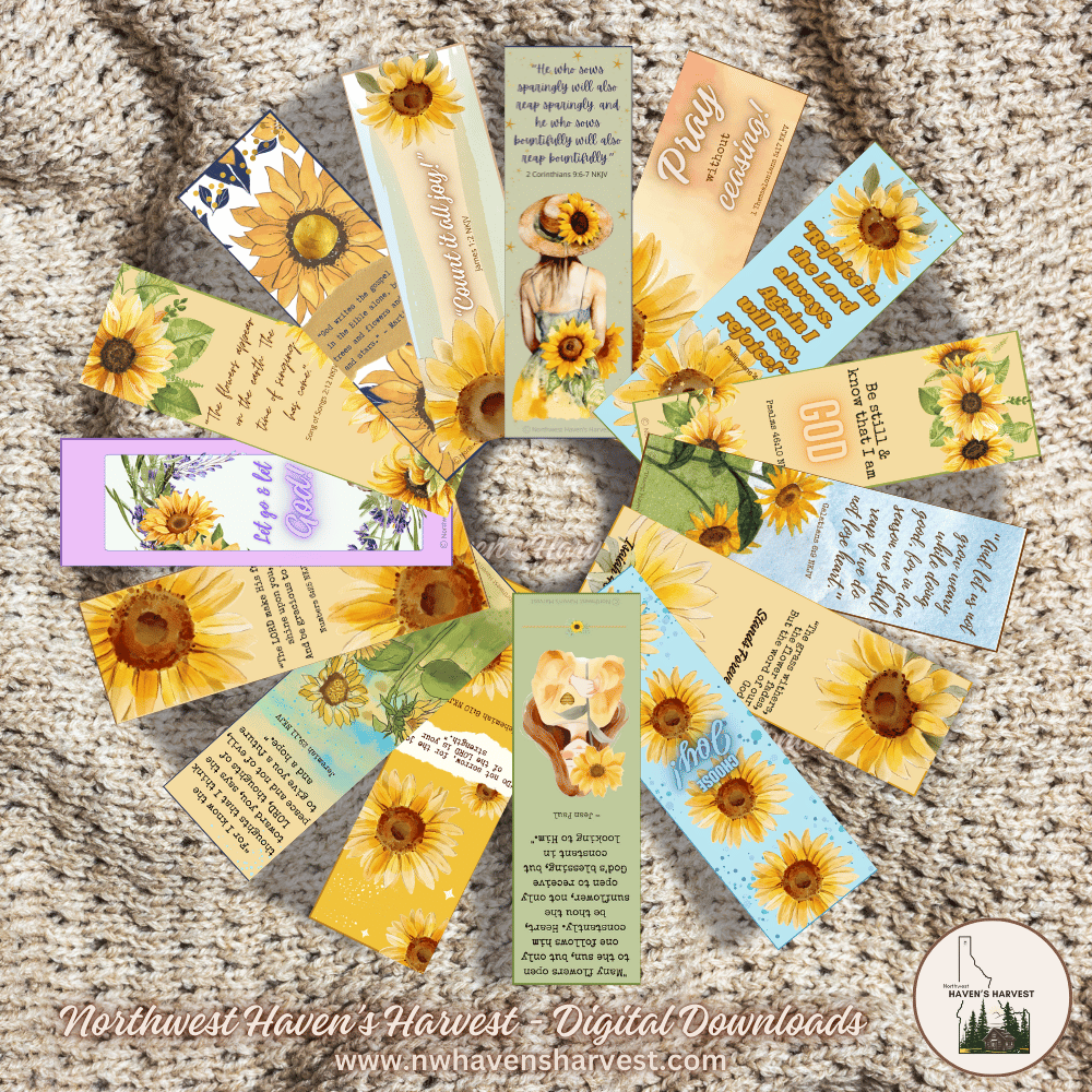 Digital Download: Christian Sunflower Bookmarks with Scriptures (Set 2)