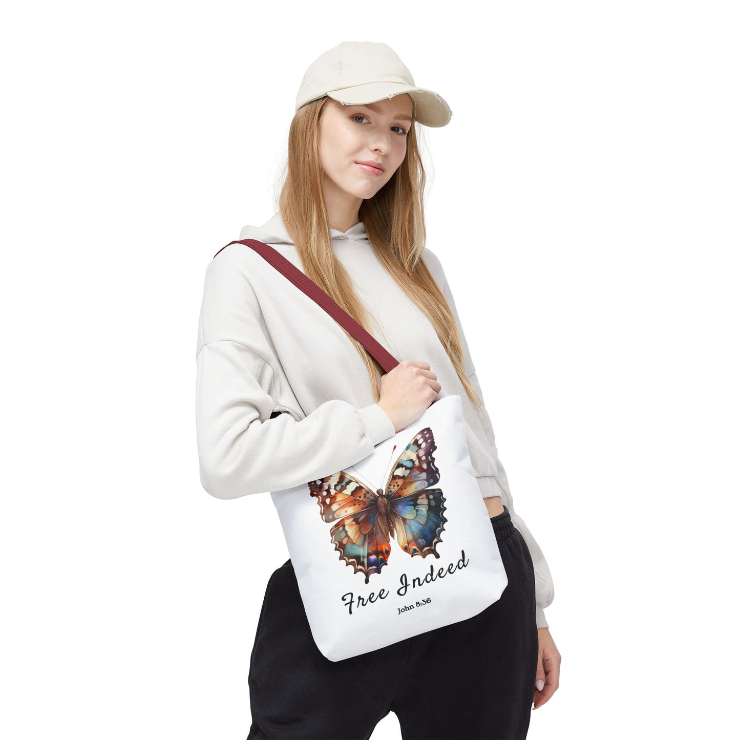 "Free Indeed Butterfly Tote Bag | Celebrate Faith and Freedom | Inspired by John 8:36" Design by Northwest Haven's Harvest"