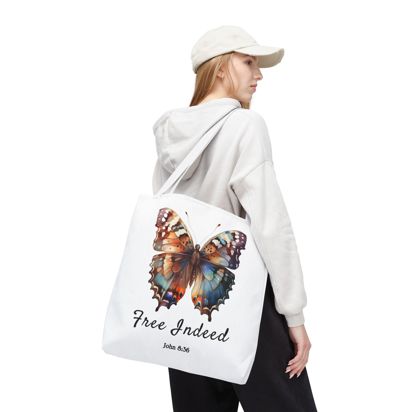 "Free Indeed Butterfly Tote Bag | Celebrate Faith and Freedom | Inspired by John 8:36" Design by Northwest Haven's Harvest"