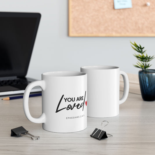 You Are Loved Scripture Mug • Ephesians 2:4‑5 • Christian Coffee Cup • Inspirational Bible Verse Gift • Faith Encouragement Mug