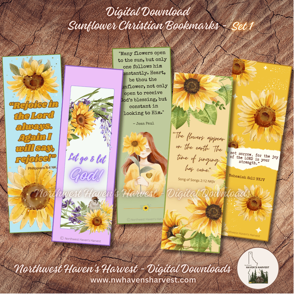 Digital Download: Christian Sunflower Bookmarks with Scriptures (Set 1)