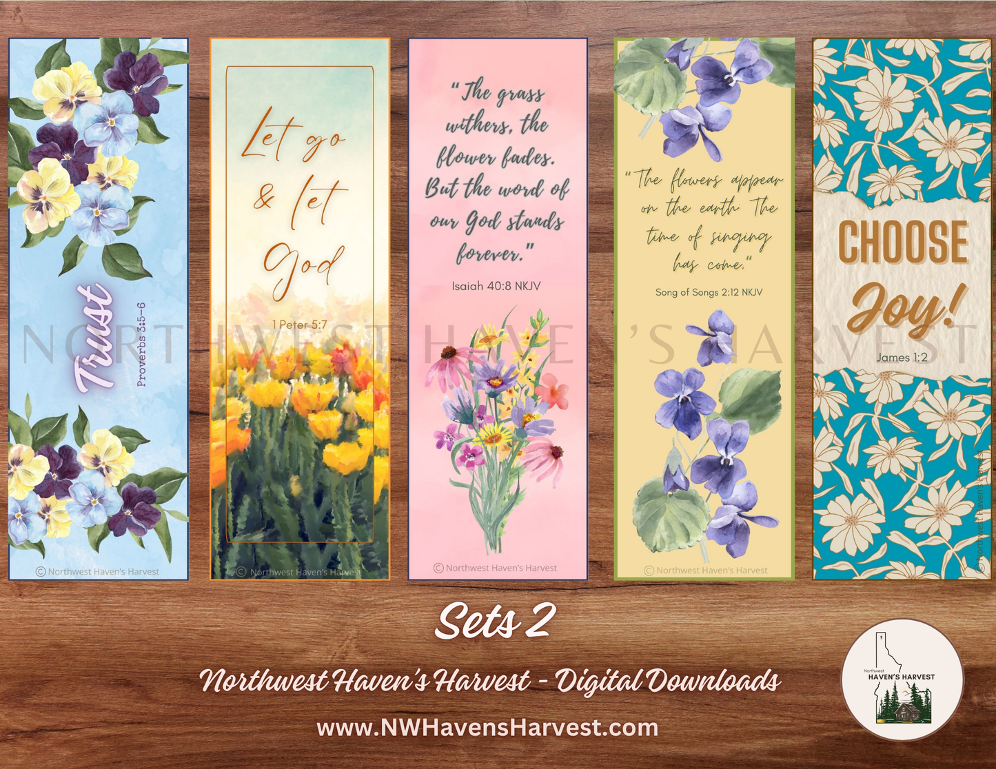 Digital Download: Christian Assorted Flower Bookmarks with Scriptures (Set 2)