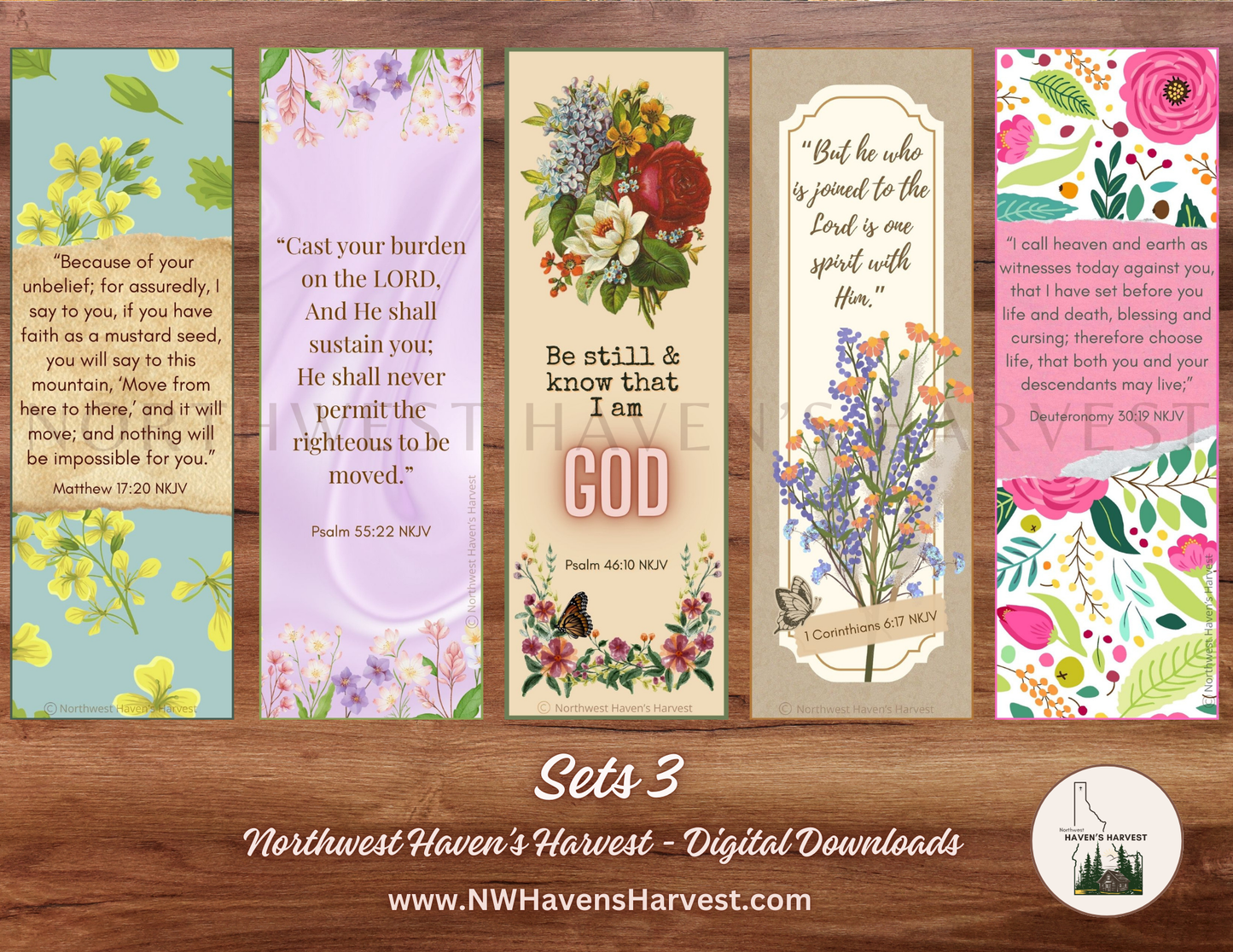 Digital Download: Christian Assorted Flower Bookmarks with Scriptures (Set 3)