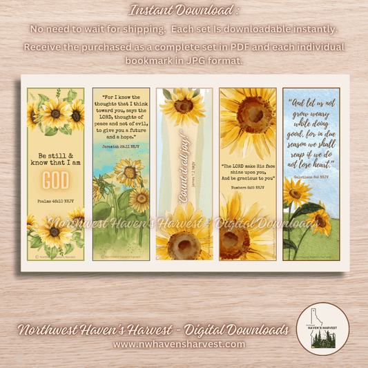 Digital Download: Christian Sunflower Bookmarks with Scriptures (Set 1)
