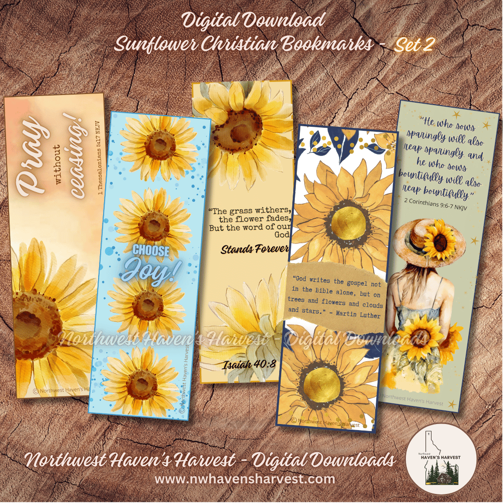 Digital Download: Christian Sunflower Bookmarks with Scriptures (Set 2)