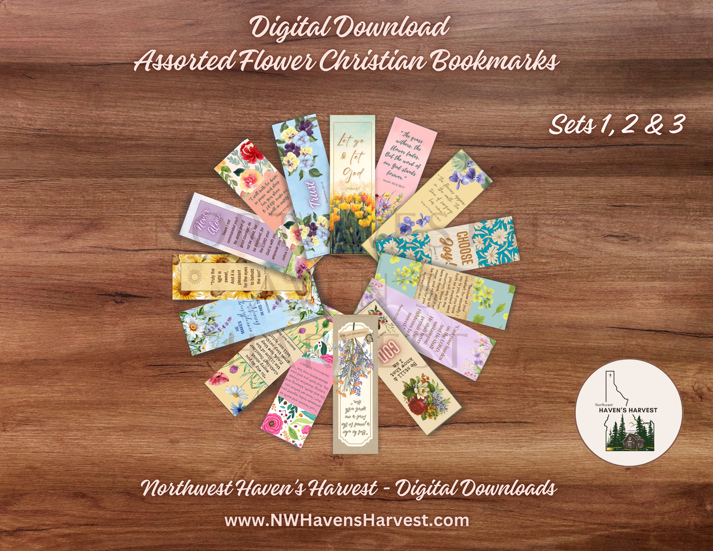 Digital Download: Christian Assorted Flower Bookmarks with Scriptures (Set 1)