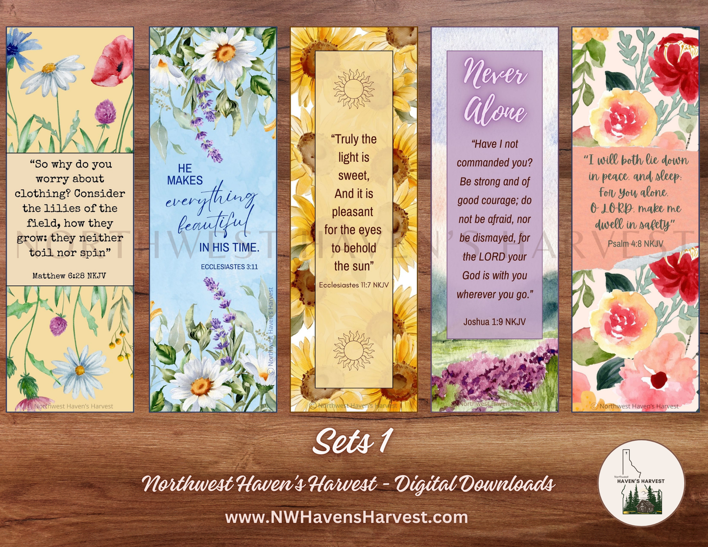 Digital Download: Christian Assorted Flower Bookmarks with Scriptures (Set 1)