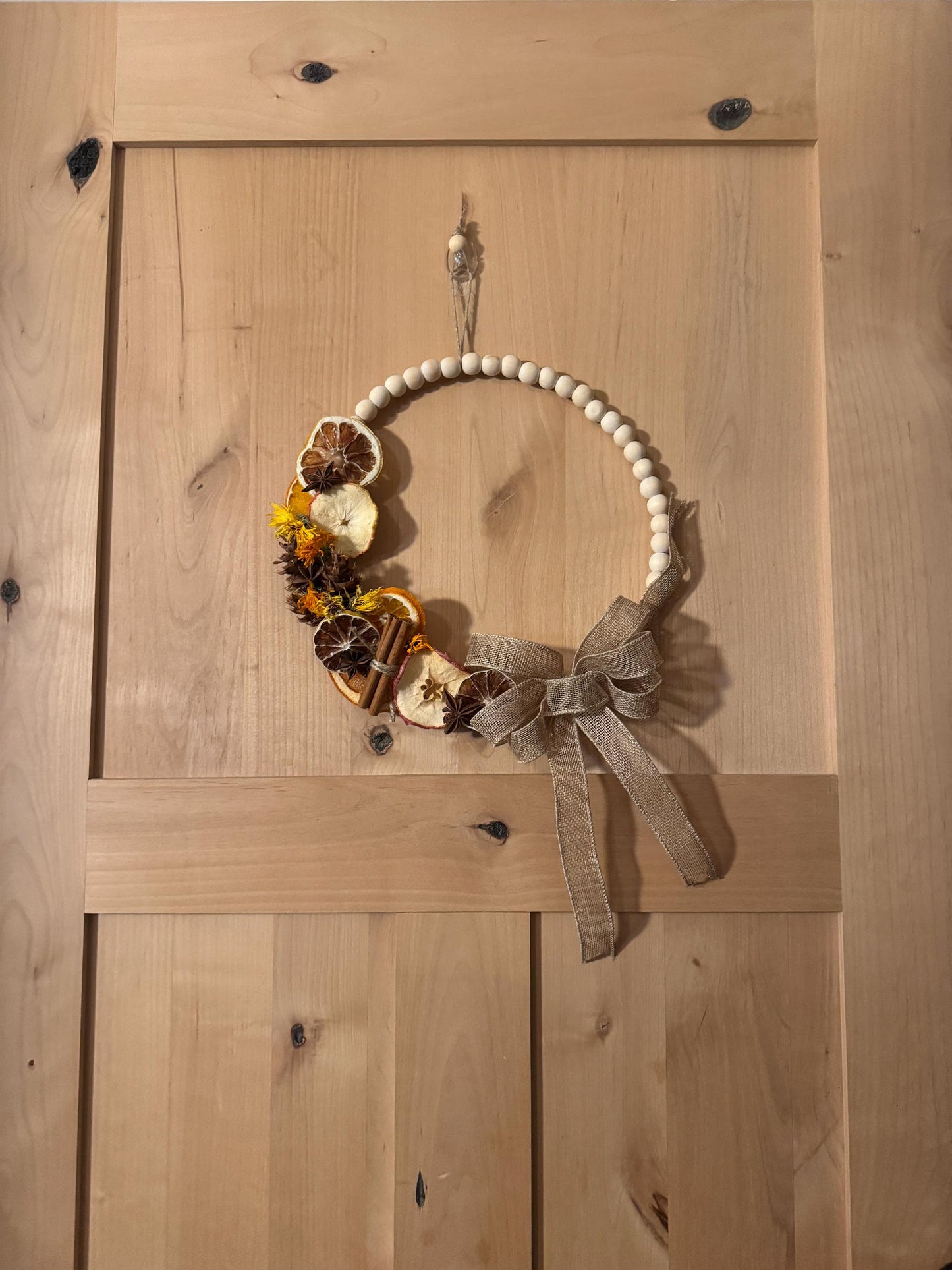 Organic Fall Wreath: Rustic Autumn Decor with Dried Citrus & Pinecones