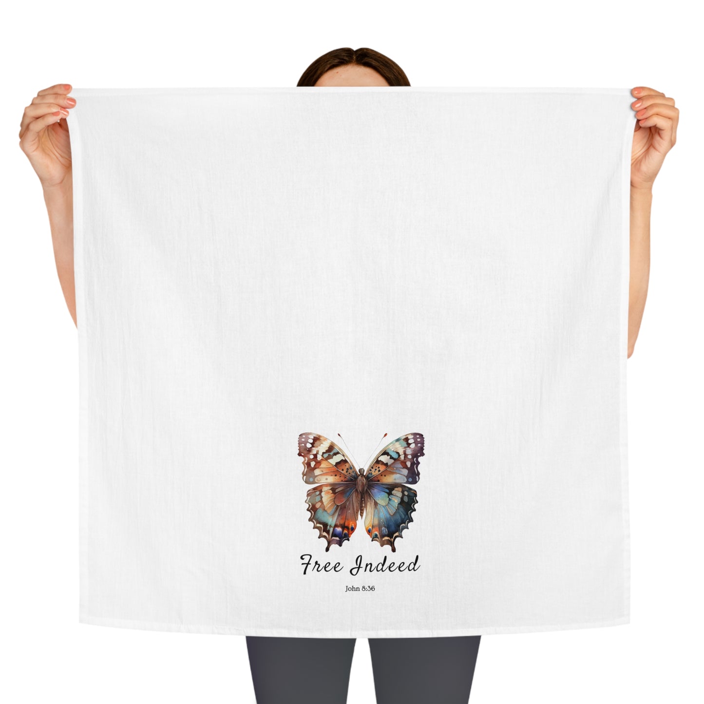 Inspirational Butterfly "Free Indeed" Tea Towel (Style 1) – Beautiful Kitchen Decor with Scripture by Northwest Haven's Harvest