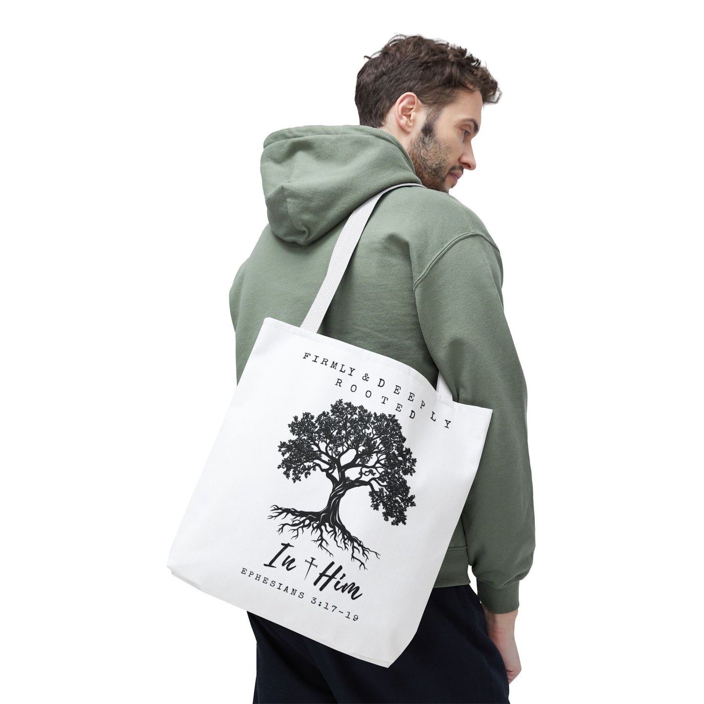 Christian Inspirational Tote Bag - Firmly & Deeply Rooted in Him (Ephesians 3:17-19) Express Delivery available