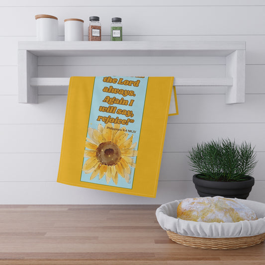 Inspirational Sunflower Tea Towels 18" x 30" with Philippians 4:4 scripture – Joyful Kitchen Decor by Northwest Haven's Harvest