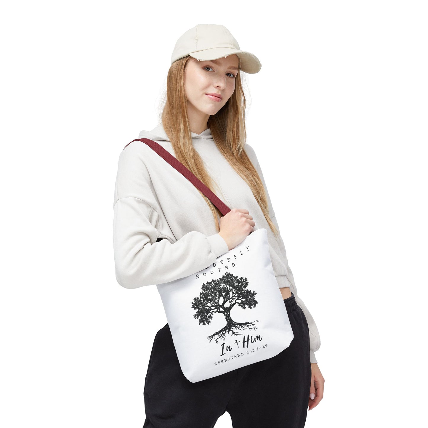 Christian Inspirational Tote Bag - Firmly & Deeply Rooted in Him (Ephesians 3:17-19) Express Delivery available