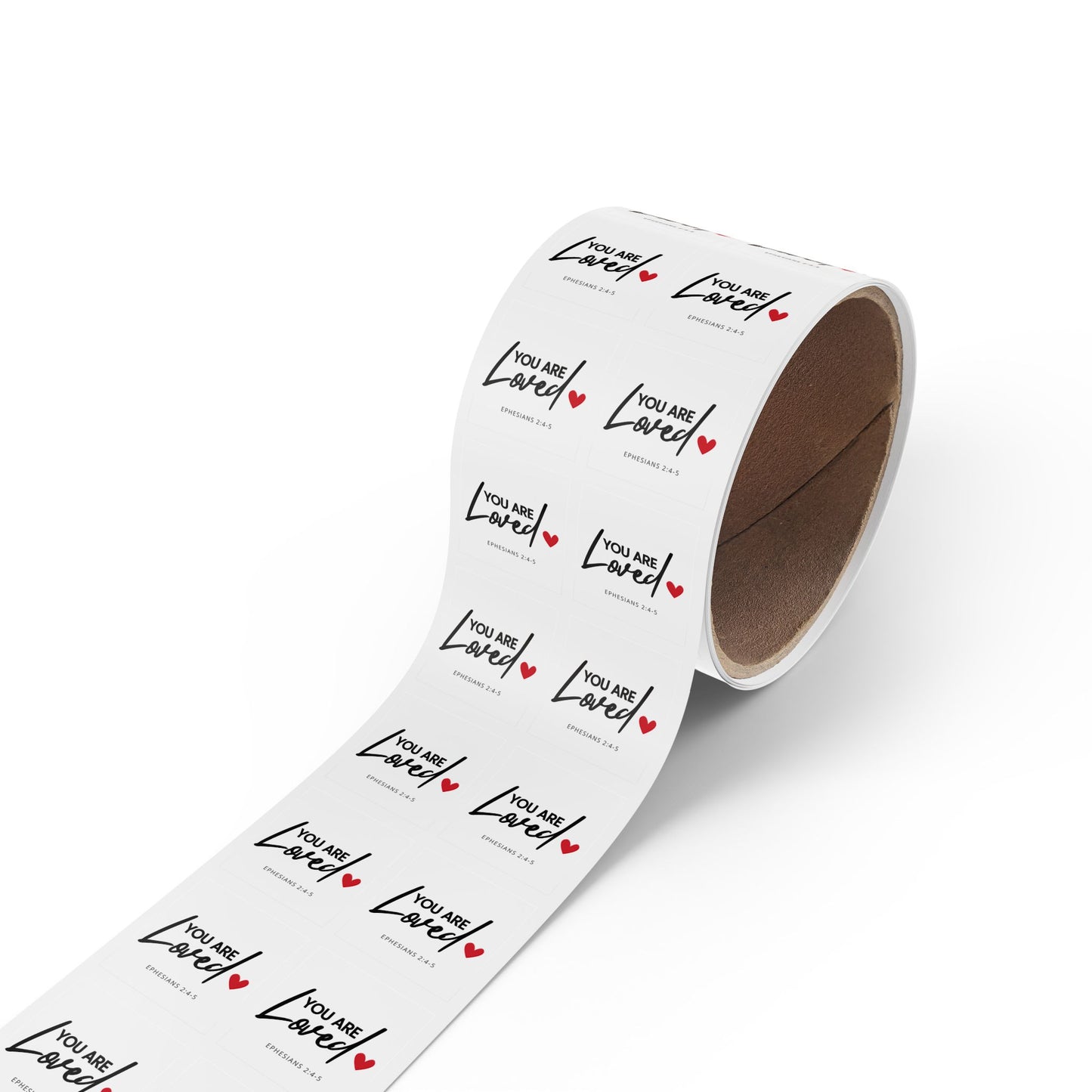 Christian Inspirational Sticker Rolls of 50, 100 or 250 (1"x 1" or 2"x 2") - 'You Are Loved' (Ephesians 2:4-5)