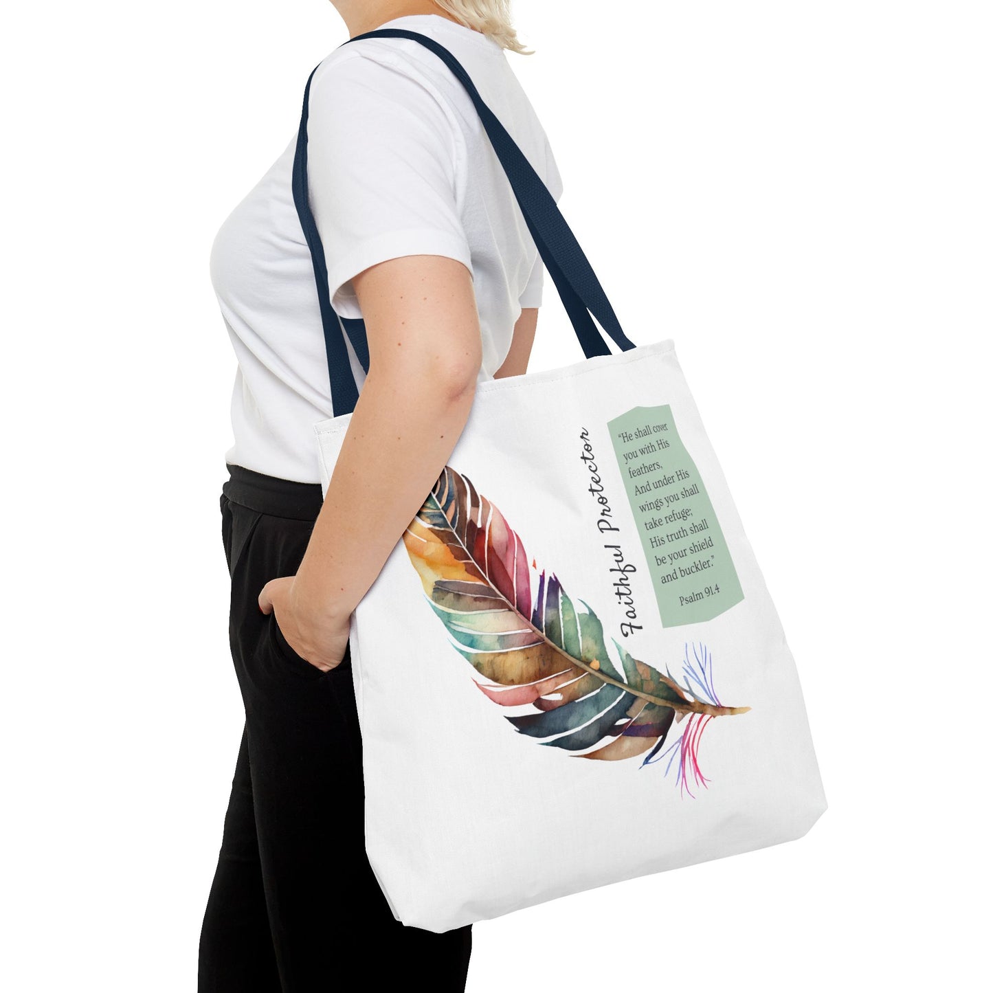 Christian Inspirational Tote Bag - 'Faithful Protector' (Psalm 91.4) - Style 1