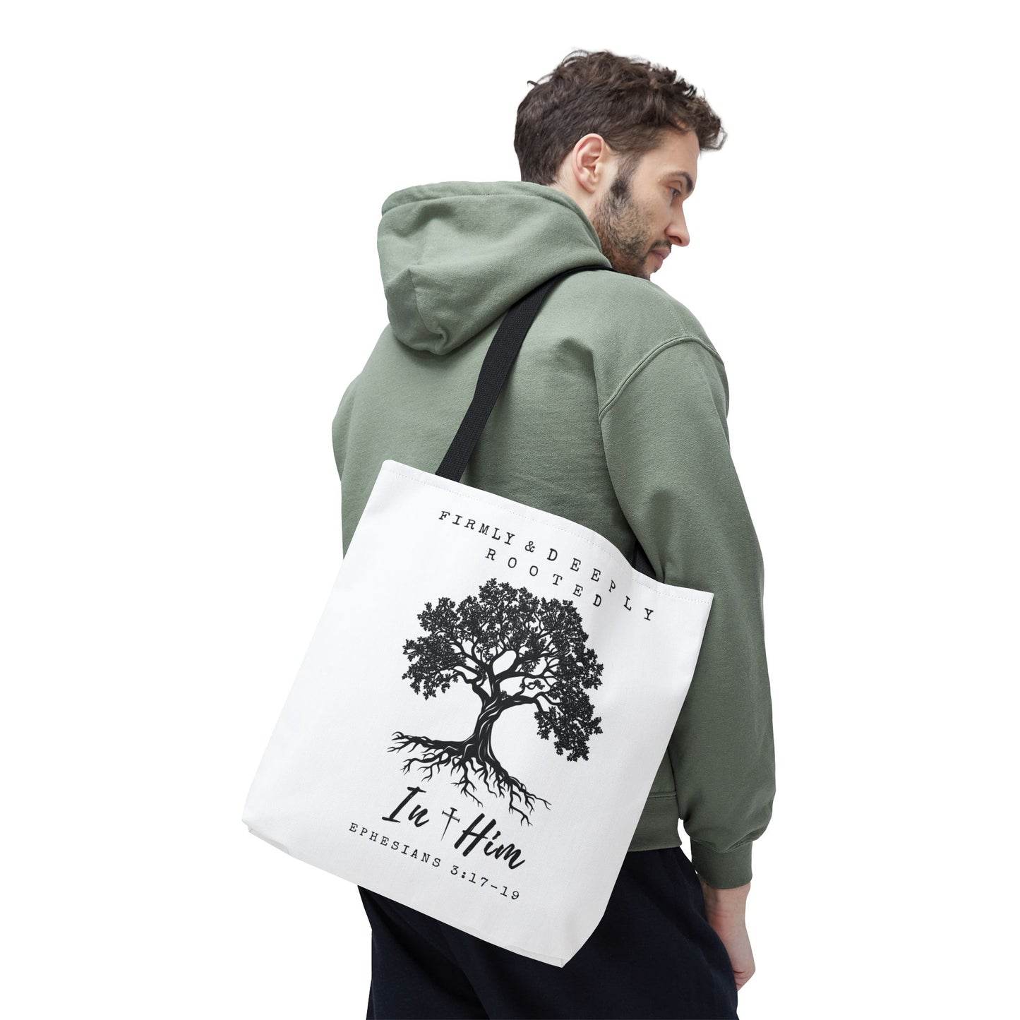 Christian Inspirational Tote Bag - Firmly & Deeply Rooted in Him (Ephesians 3:17-19) Express Delivery available