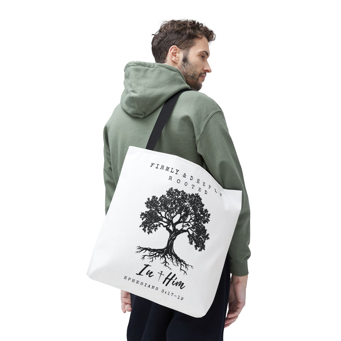 Christian Inspirational Tote Bag - Firmly & Deeply Rooted in Him (Ephesians 3:17-19) Express Delivery available