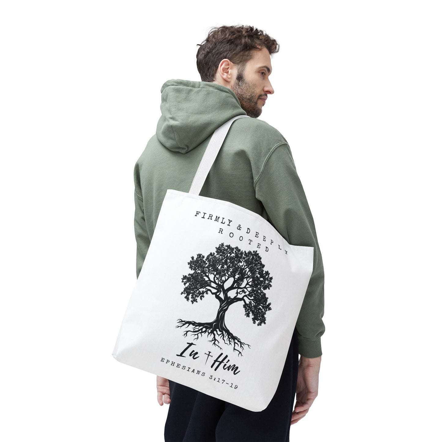 Christian Inspirational Tote Bag - Firmly & Deeply Rooted in Him (Ephesians 3:17-19) Express Delivery available